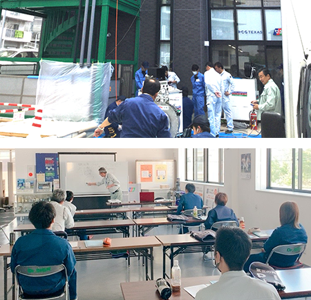本社での技術研修はもちろん!現場へ同行し、施工技術をしっかりとお教えします。